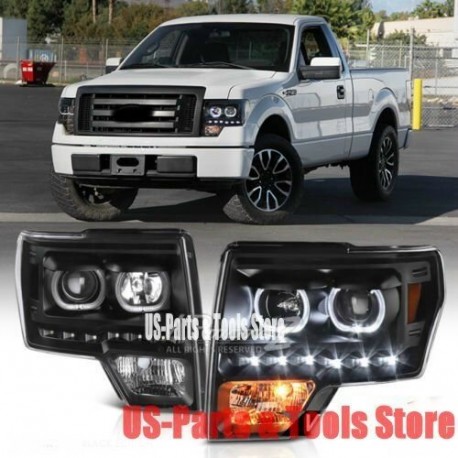 Für Ford F150 09 - 14 Projector Scheinwerfer Dual Angeleyes LED 2009 2013 Bk