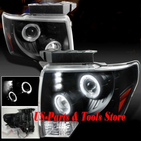 Für Ford F150 09 - 14 Projector Scheinwerfer Dual Angeleyes LED 2009 2013 BLK